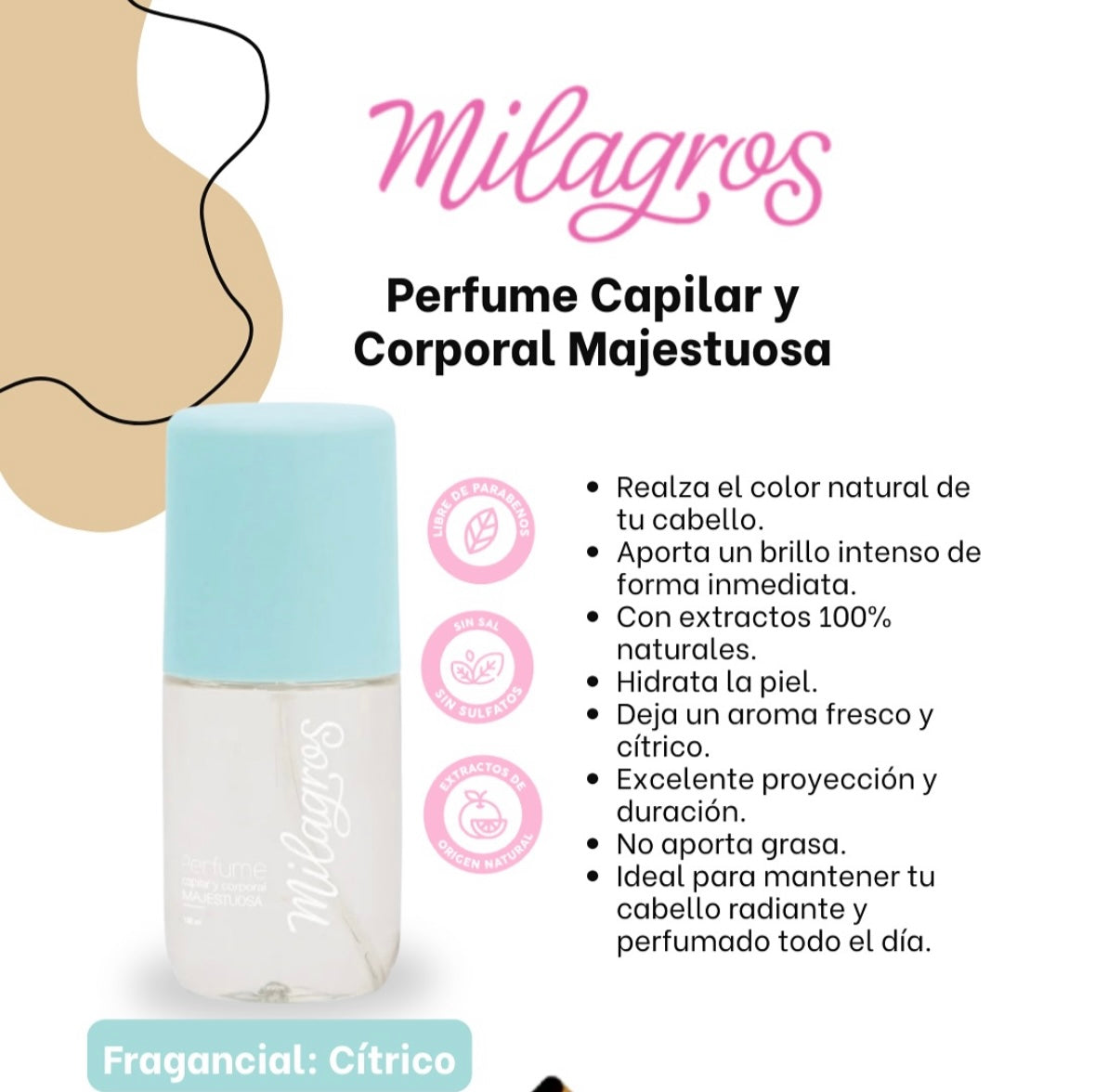 Perfume capilar majestuosa Milagros